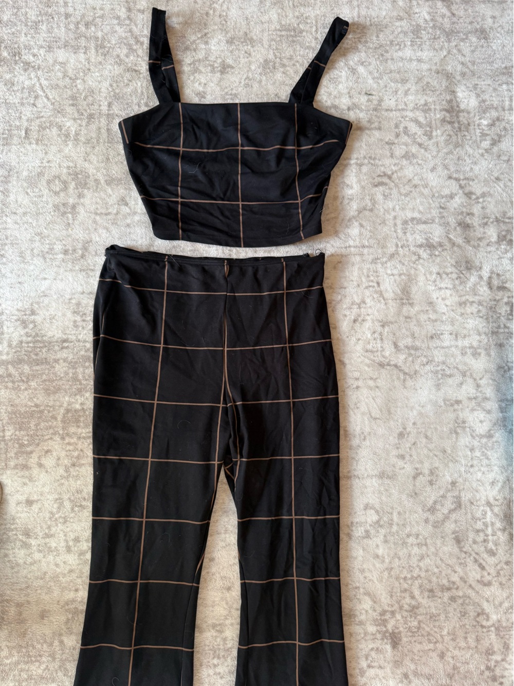 Leith Black 2 piece outfit with Brown Windowpane Grid